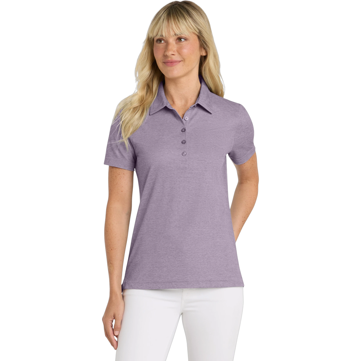 TravisMathew Women's Oceanside Heather Polo in Purple Sage Heather — custom branded by Motive