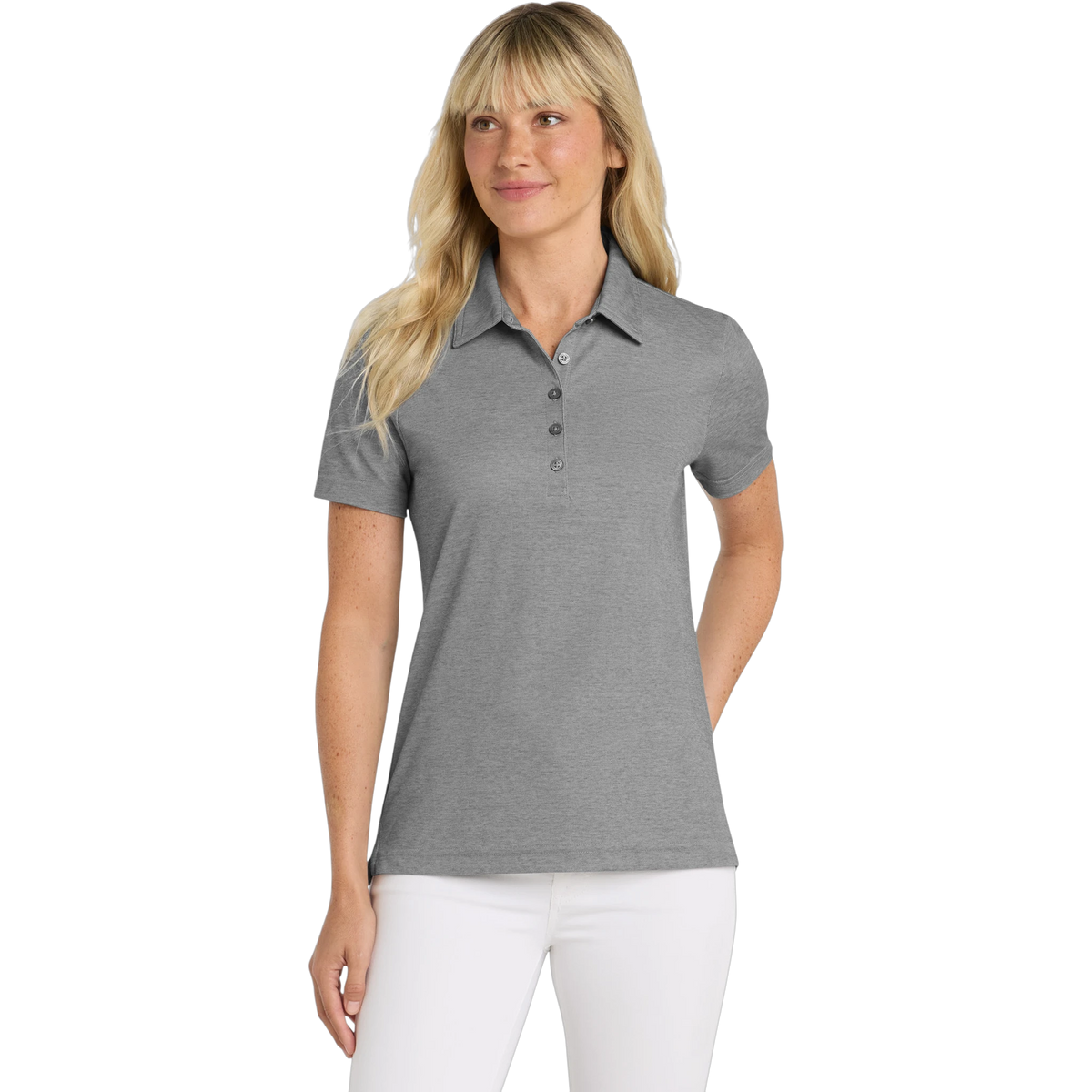 TravisMathew Women's Oceanside Heather Polo in Quiet Shade Grey Heather — custom branded by Motive