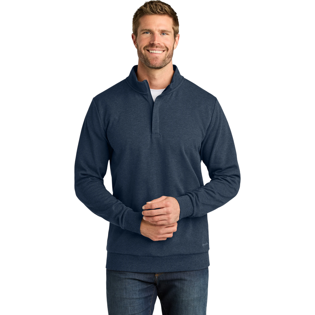 TravisMathew Ocean Villa 1/4-Zip in Blue Heather — custom branded by Motive