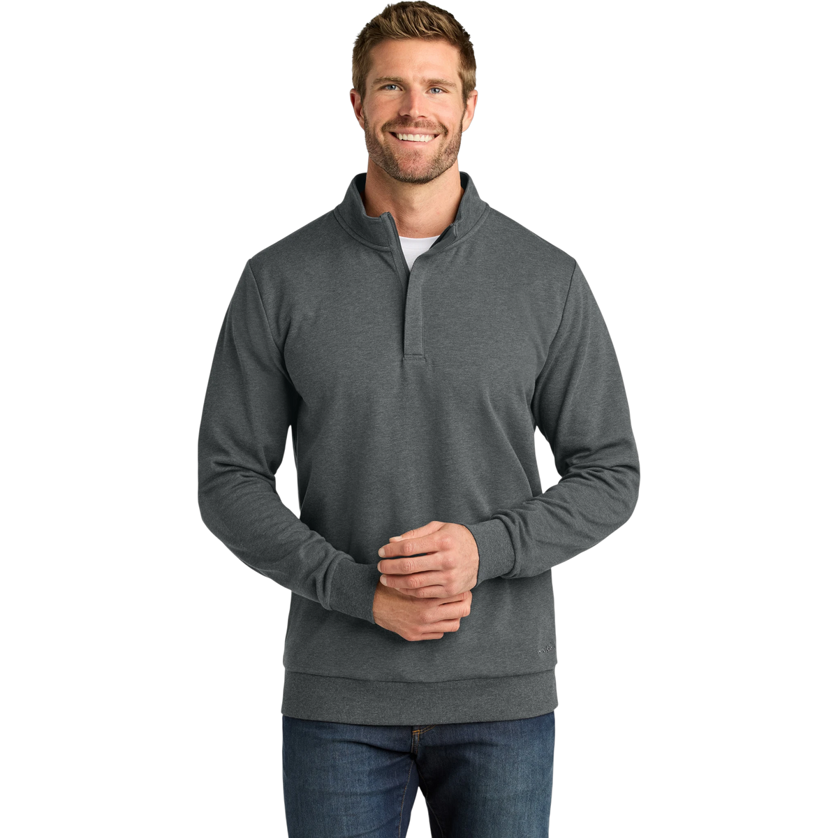 TravisMathew Ocean Villa 1/4-Zip in Dark Grey Heather — custom branded by Motive