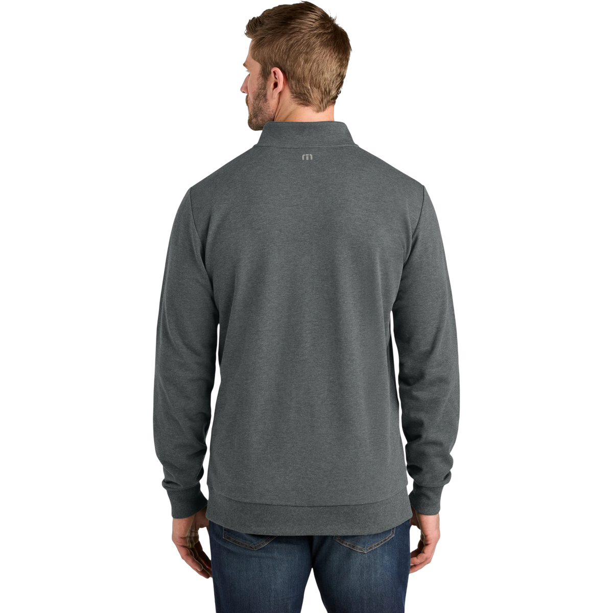 TravisMathew Ocean Villa 1/4-Zip in Dark Grey Heather — custom branded by Motive