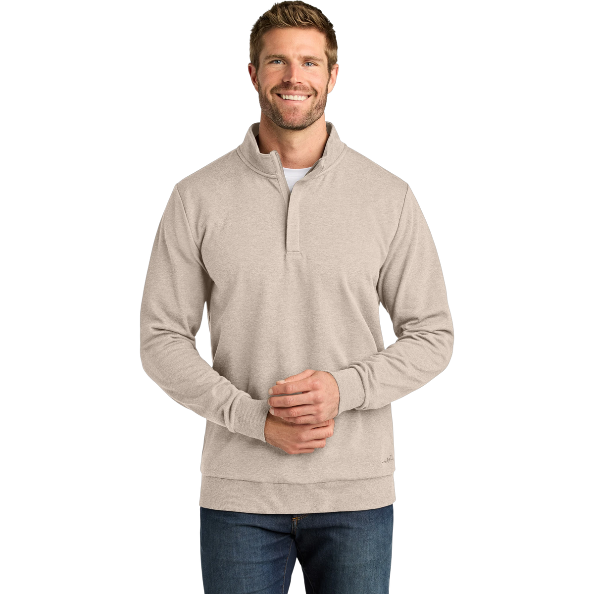 TravisMathew Ocean Villa 1/4-Zip in Natural Heather — custom branded by Motive