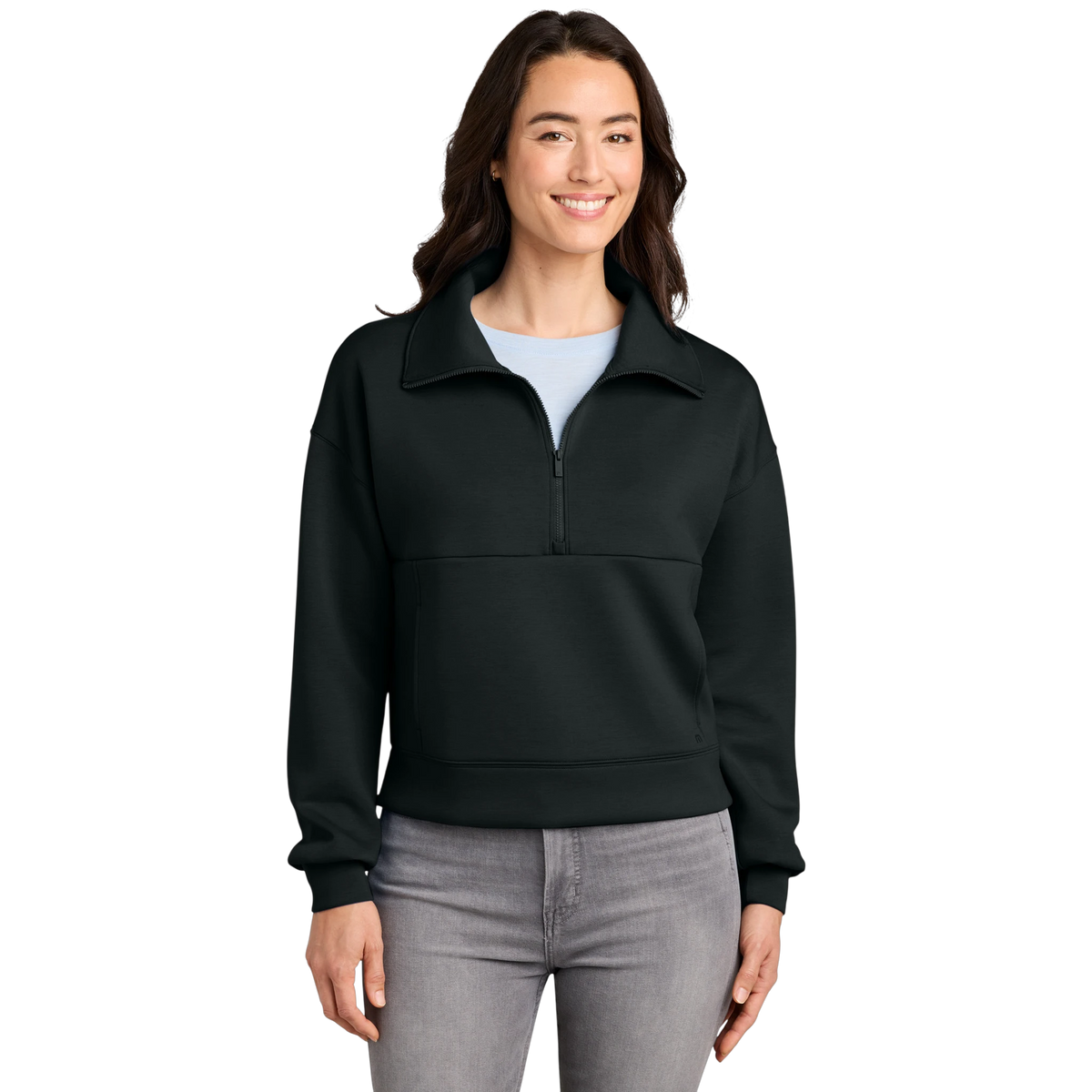 TravisMathew Women's Momentum Shift 1/2-Zip in Black — custom branded by Motive