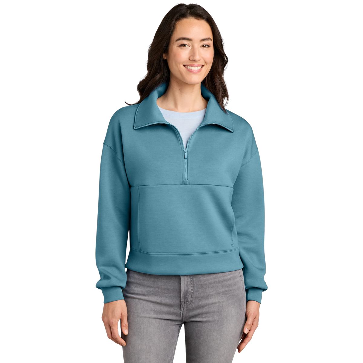 TravisMathew Women's Momentum Shift 1/2-Zip in Copen Blue — custom branded by Motive