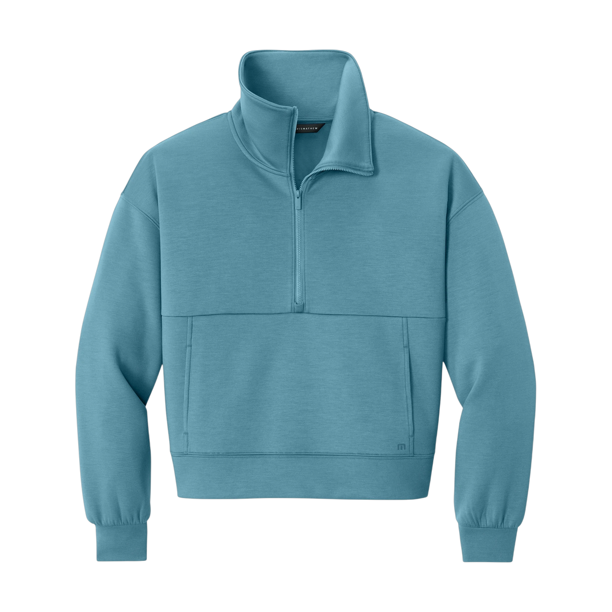 TravisMathew Women's Momentum Shift 1/2-Zip in Copen Blue — custom branded by Motive