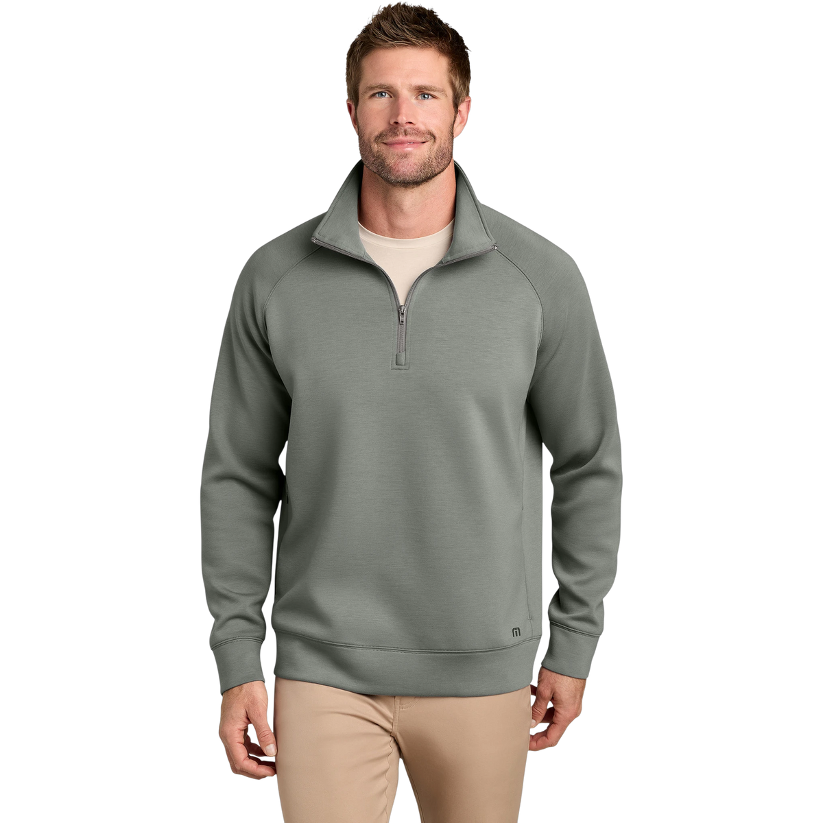 TravisMathew Momentum Shift 1/4-Zip in Quiet Shade Grey — custom branded by Motive