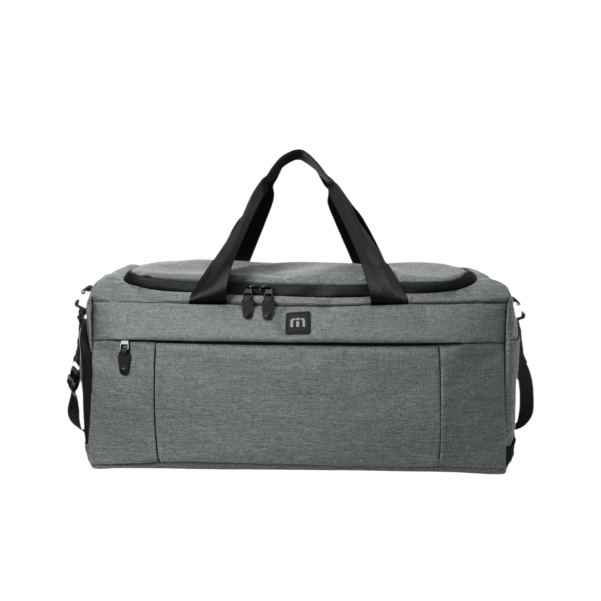 TravisMathew Duration Duffel in Graphite Heather — custom branded by Motive