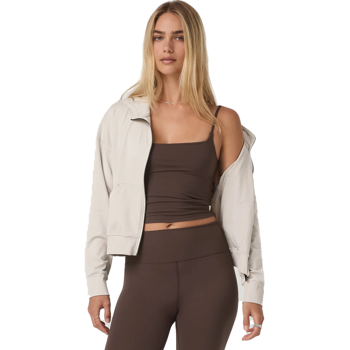 Vuori Women's Halo Modern Full Zip Hoodie in Ecru Heather