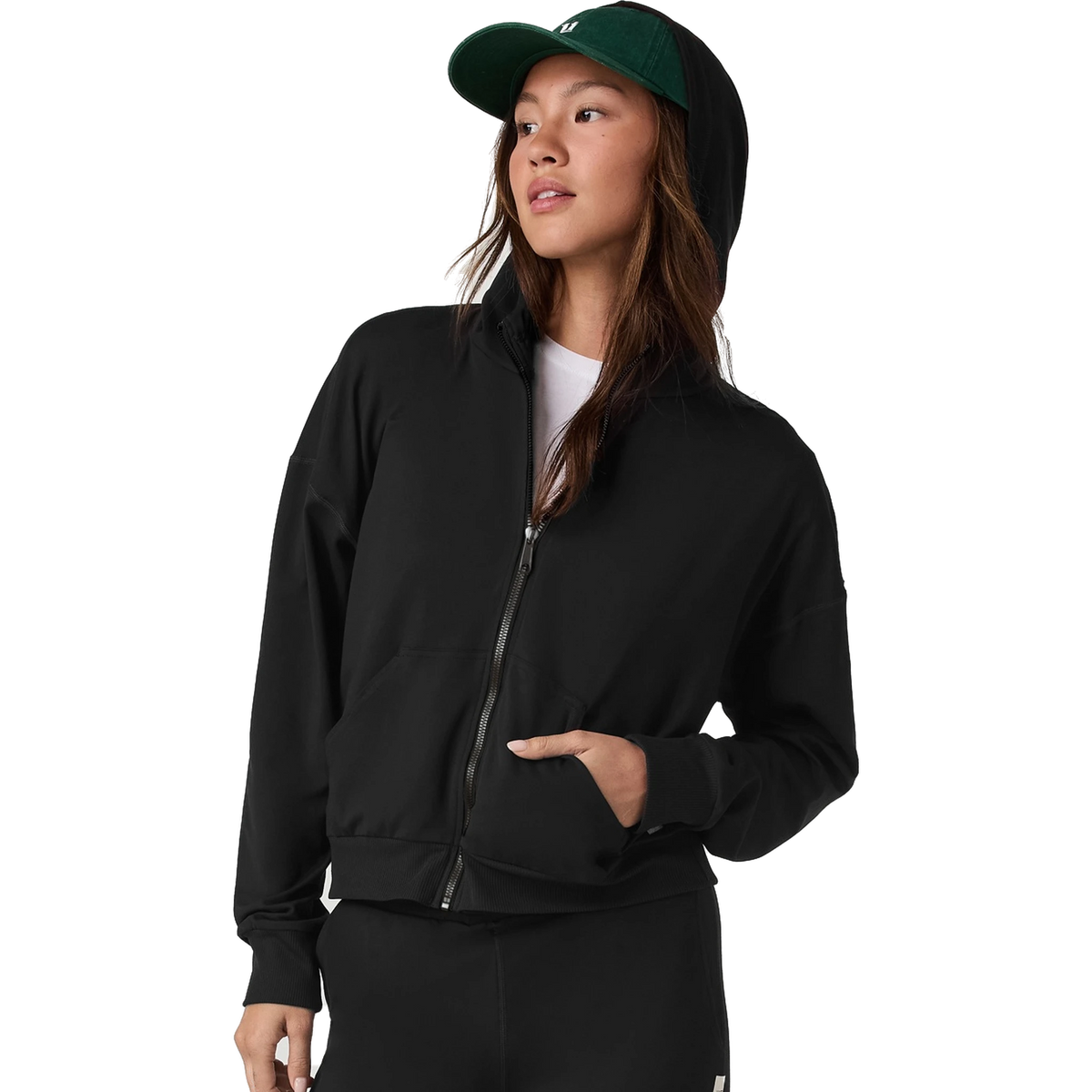Vuori Women's Halo Modern Full Zip Hoodie in True Black