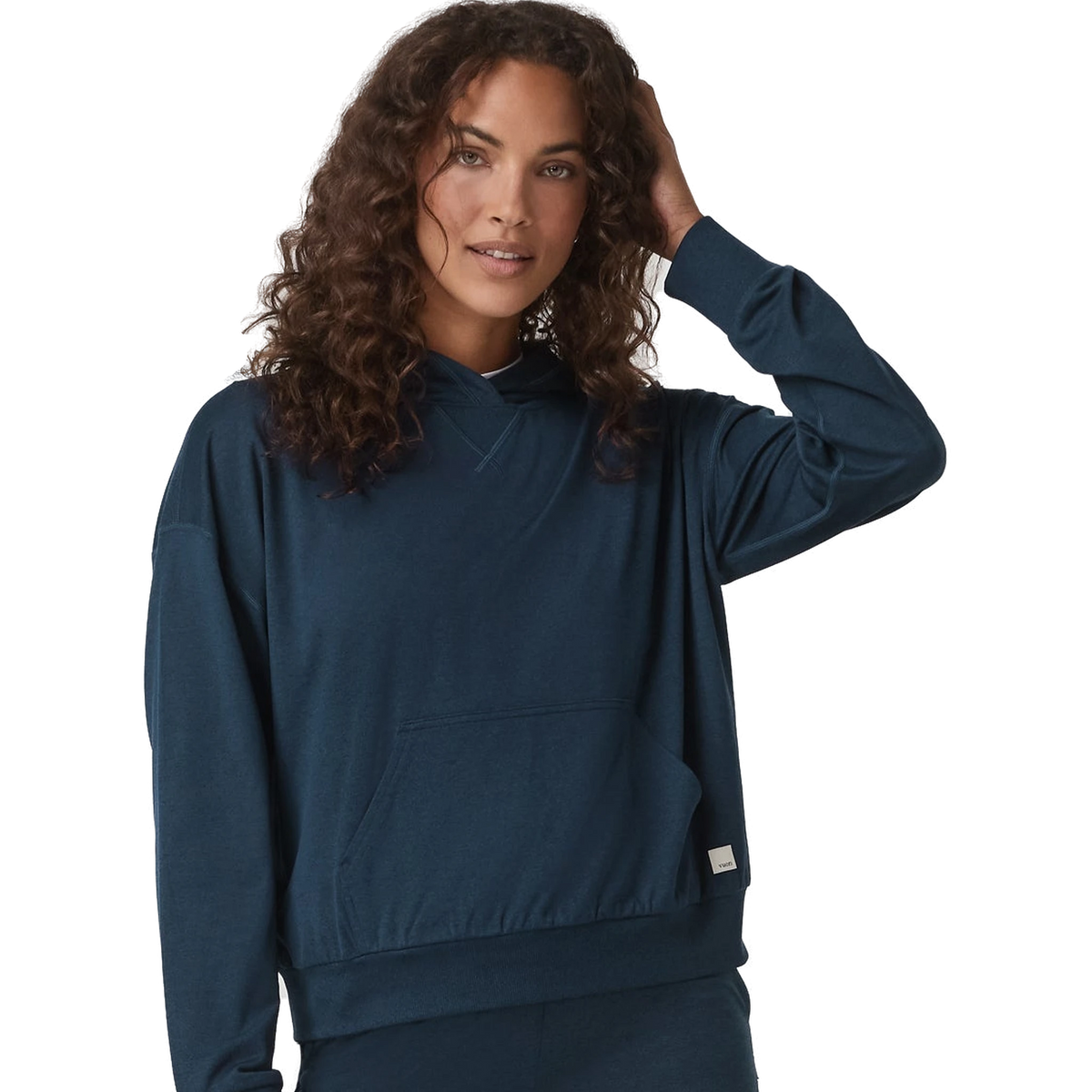 Vuori Women's Halo Modern Pullover Hoodie in Blue Coast Heather