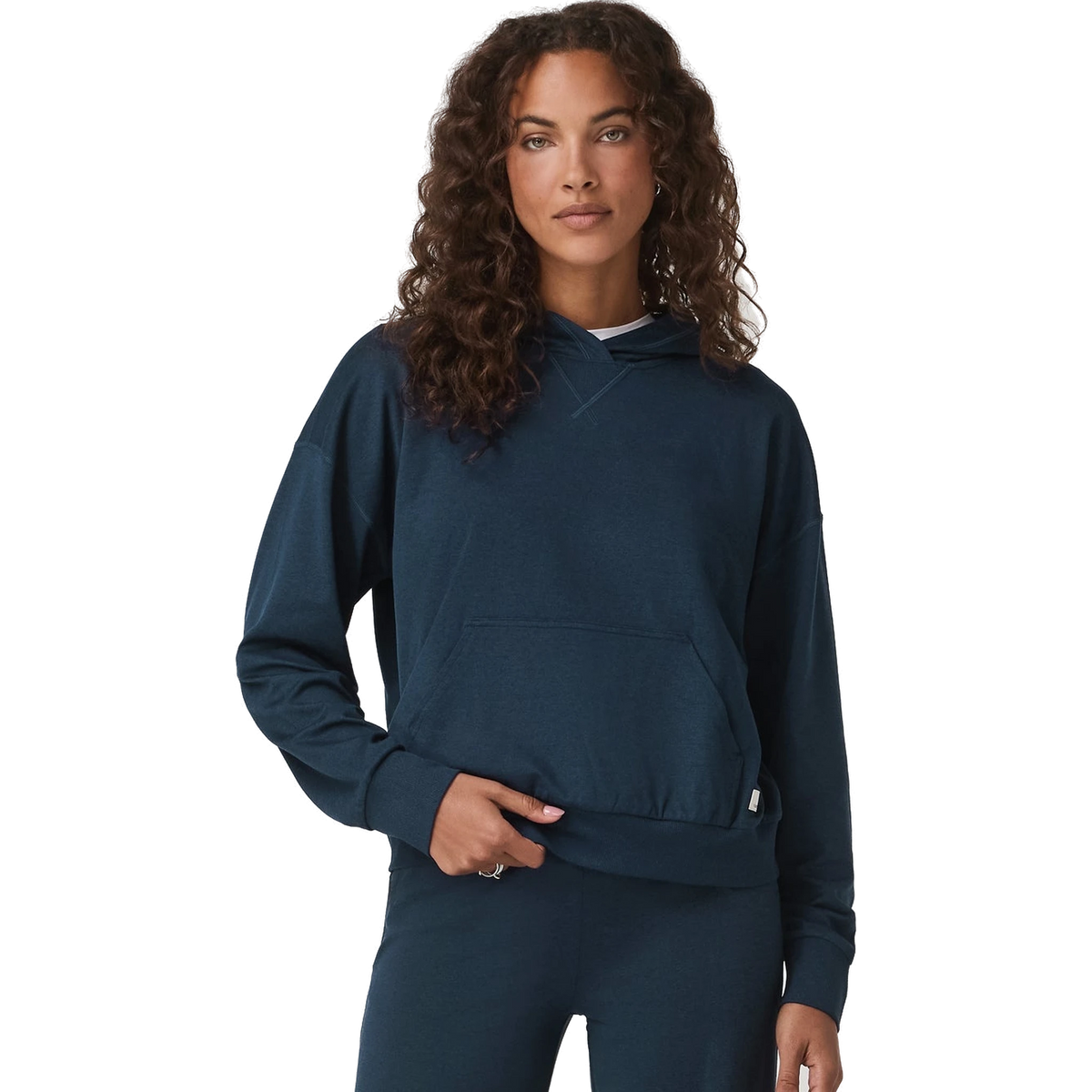 Vuori Women's Halo Modern Pullover Hoodie in Blue Coast Heather